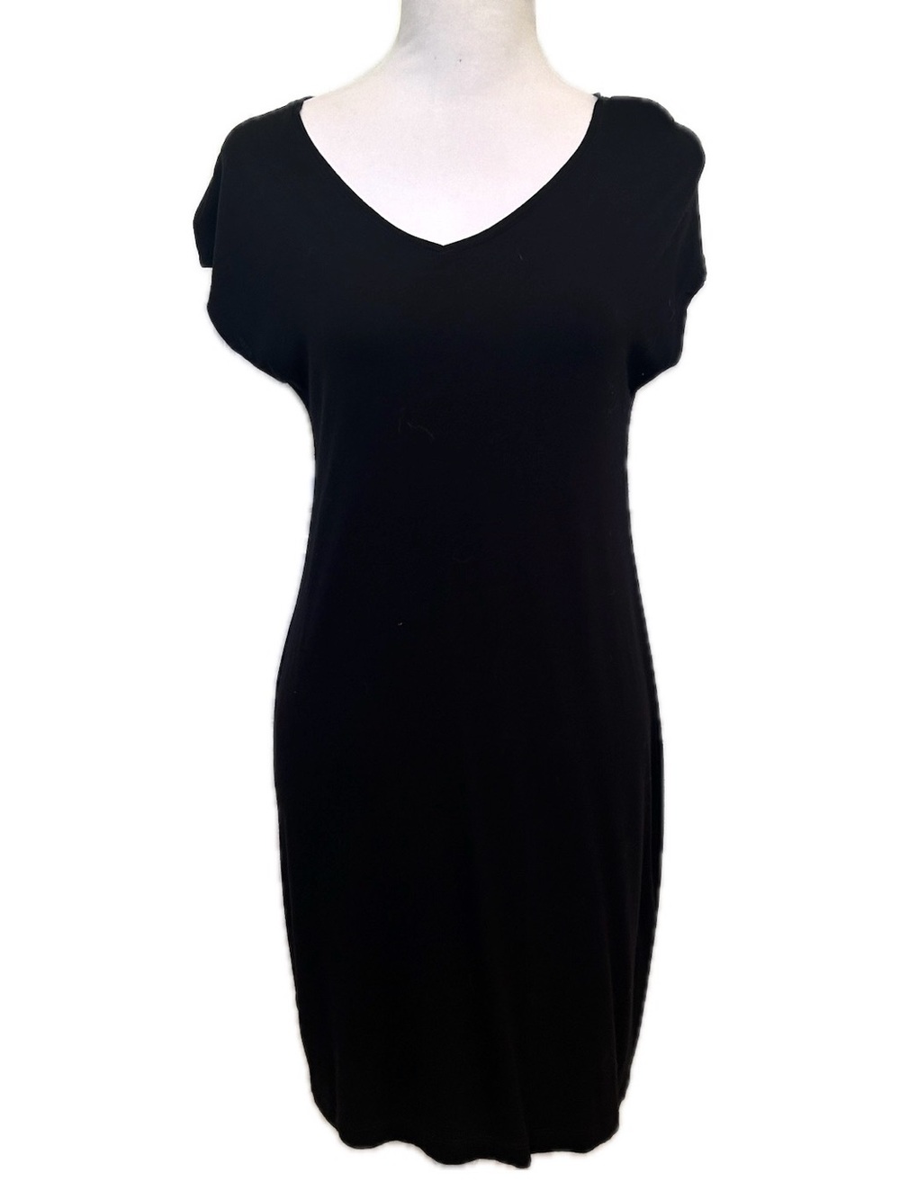 Eileen Fisher Black V-Neck Cap Sleeve t-shirt Dress